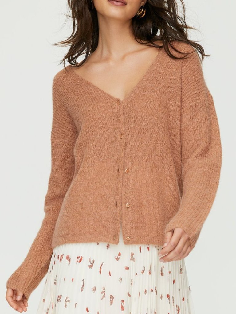 Wilfred (Aritzia) Front To Back Reversible V-Neck Cardigan - True Camel